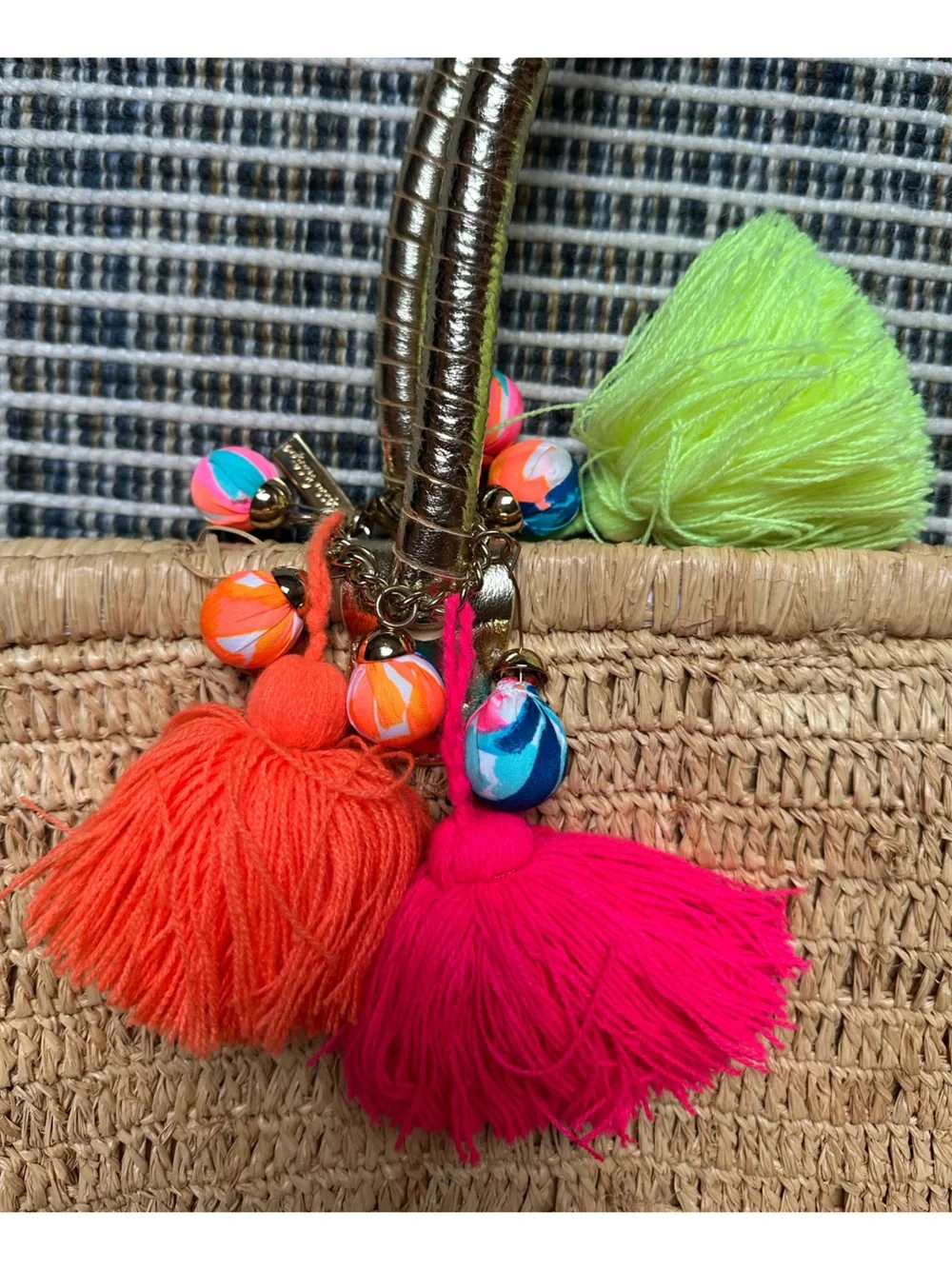 Lilly Pulitzer Riviera Straw Tote with Neon Tassel Charms